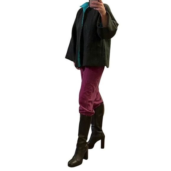 Han Feng Gray Wool Mohair Bell Sleeve Minimalist Lagenlook Jacket Teal Silk XL - Picture 4 of 16